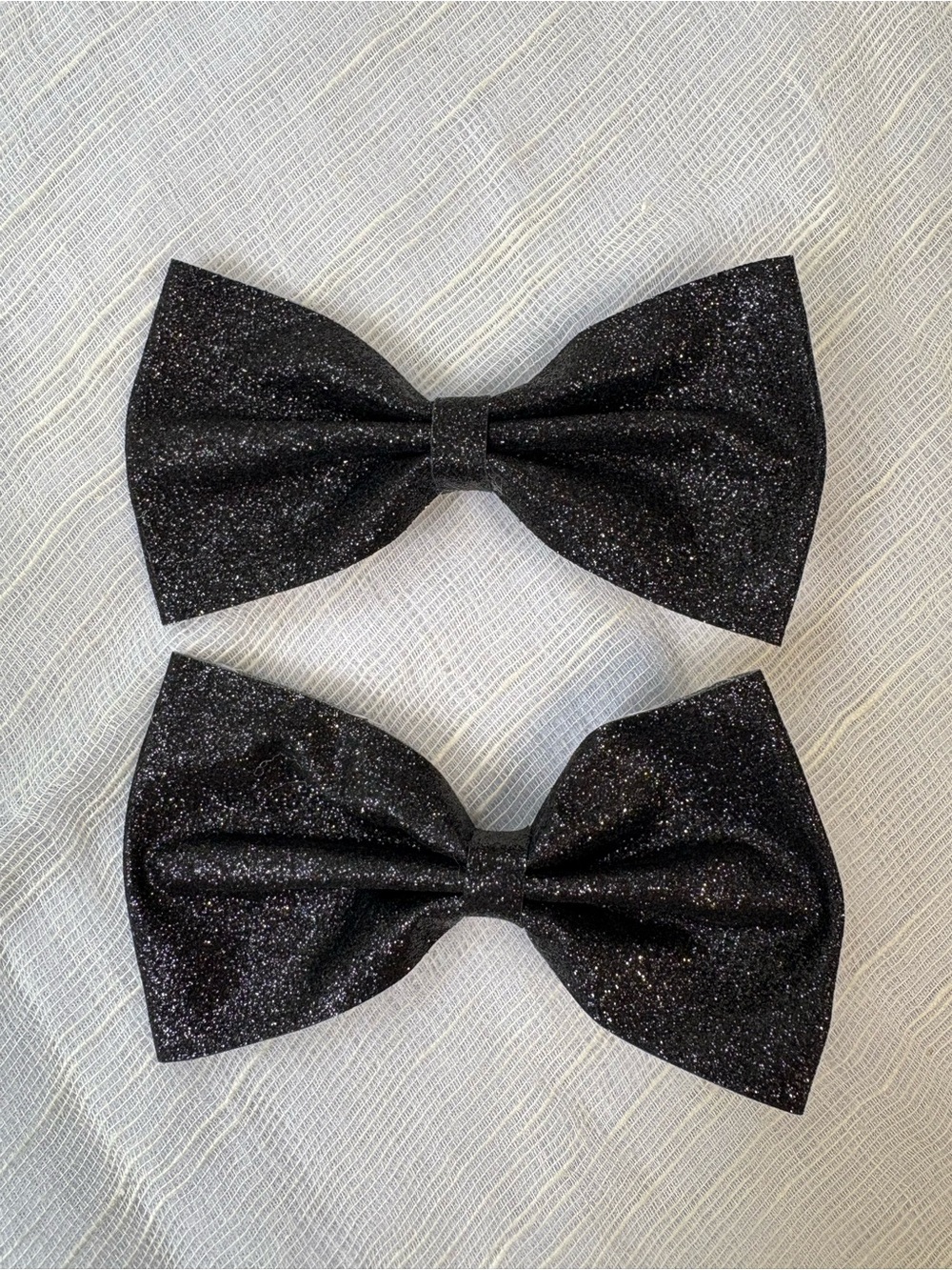 Black Glitter Hair Bow Clips Set of 2 Handmade Large Bows